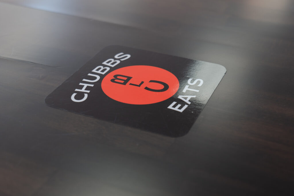 Chubbs Eats' Logo on the restaurant table