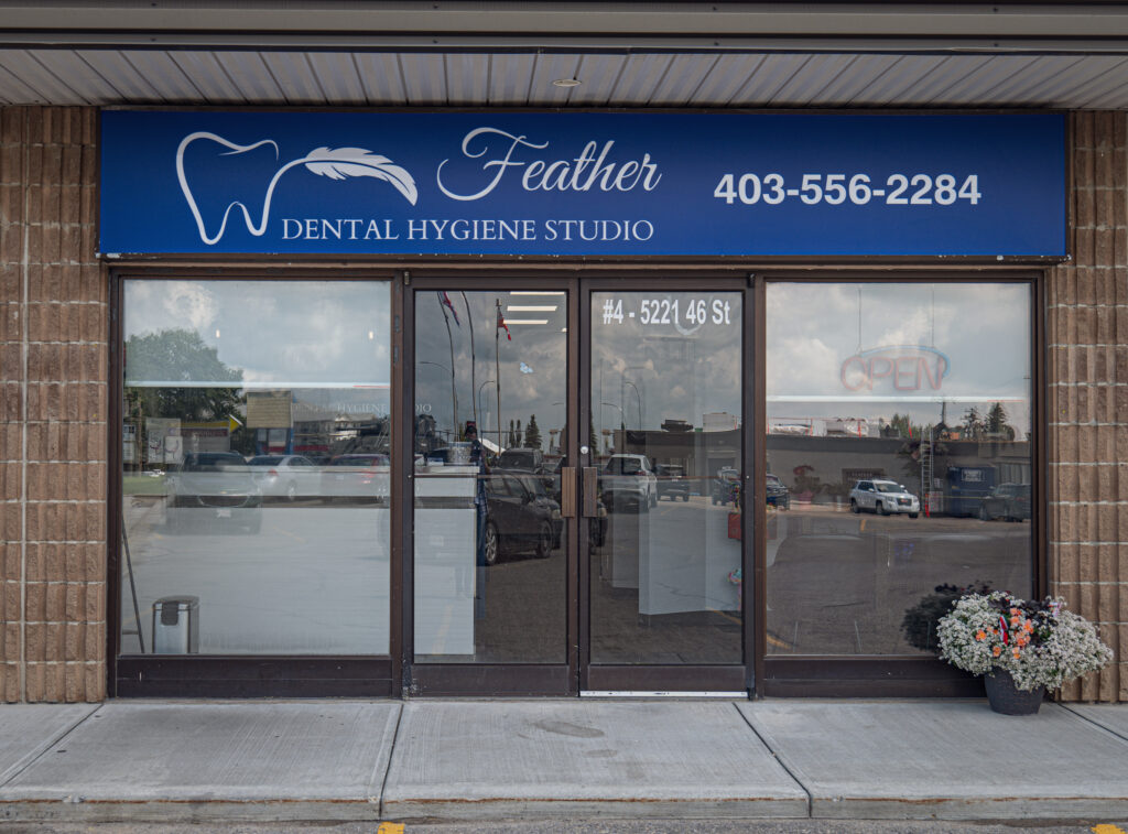 The modern exterior of Feather Dental Hygiene Studio, located in Olds