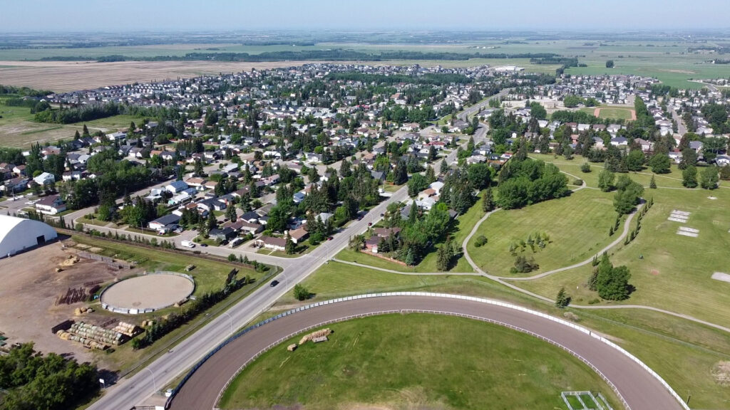 Aerial view of Olds, Alberta, showcasing its strategic location and robust infrastructure