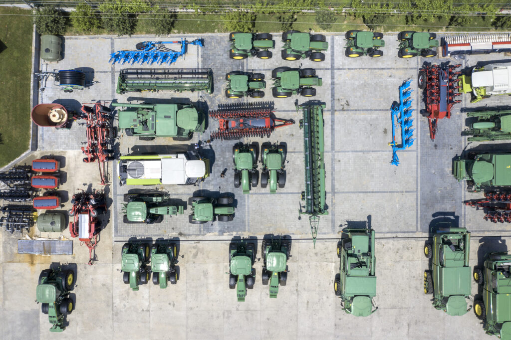 Aerial View of Agricultural Equipment at Rosehill Auction in Olds