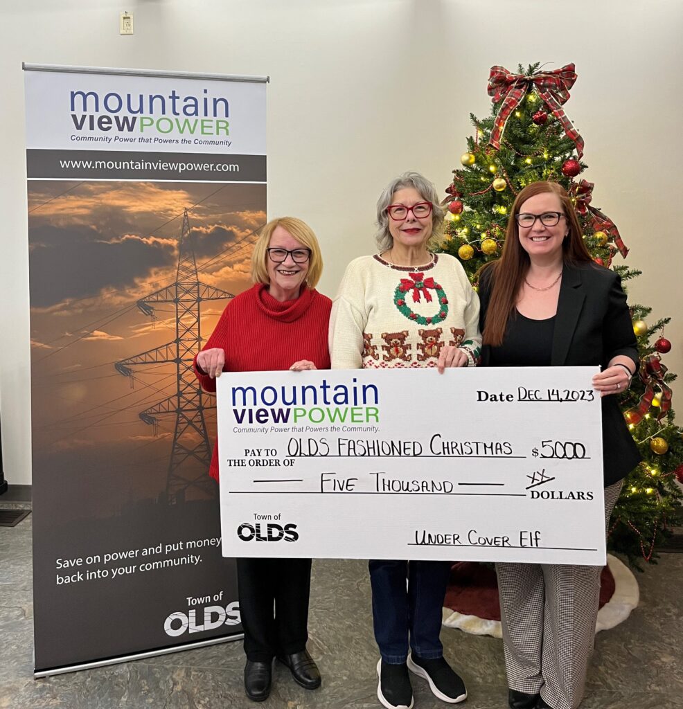Mayor of the Town of Olds is giving $5000 to Olds Fashioned Christmas from Mountain View Power.